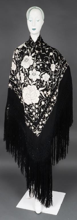 Chinese Silk Floral Embroidered Piano Shawl (1 of 8)