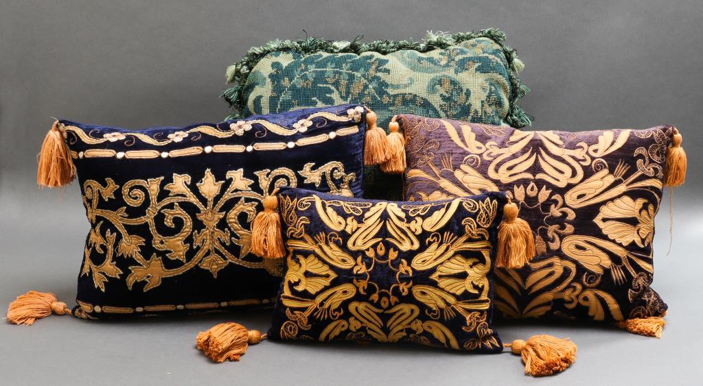 Misc. Velvet & Needlepoint Pillows, Group of 4 (1 of 2)
