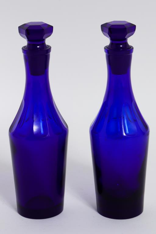 Cobalt Blue Glass Liquor Decanters, Pair (1 of 7)