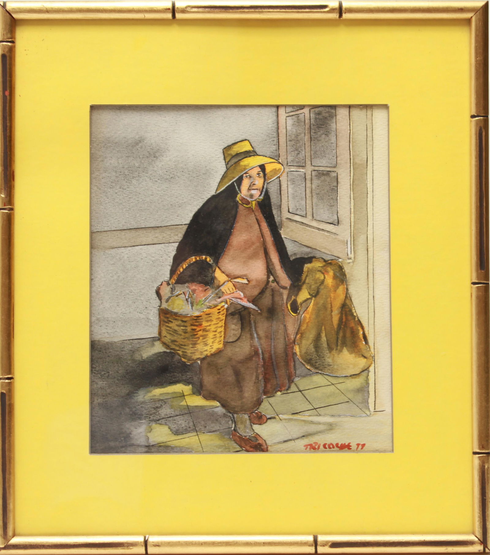 Tricoche "Woman with Basket" Watercolor on Paper (1 of 4)