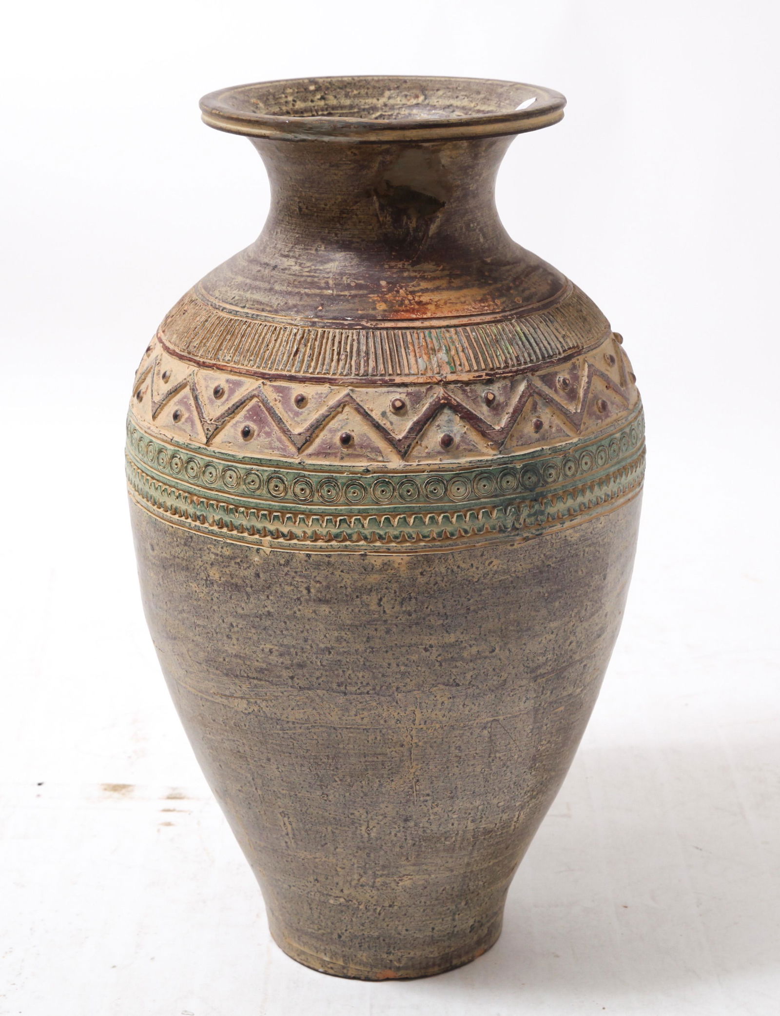 Large Glazed Incised Decoration Pottery Vase / Urn (1 of 14)