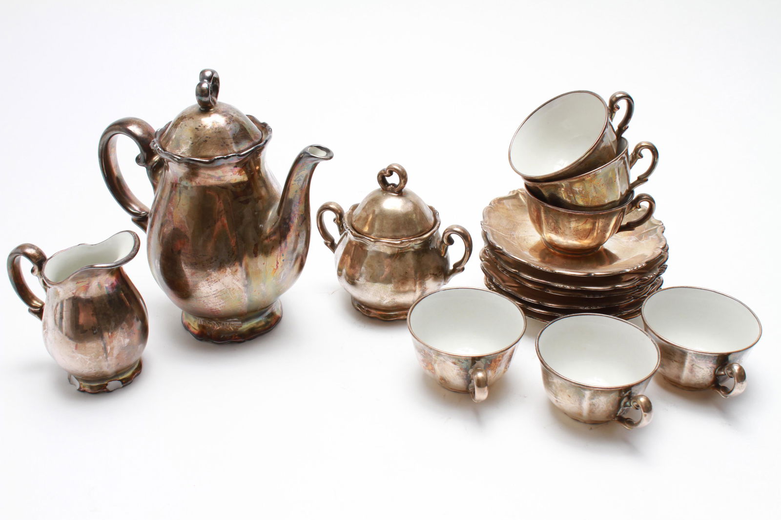 Bavarian Porcelain Silvered Tea Set, 15 Pcs (1 of 14)