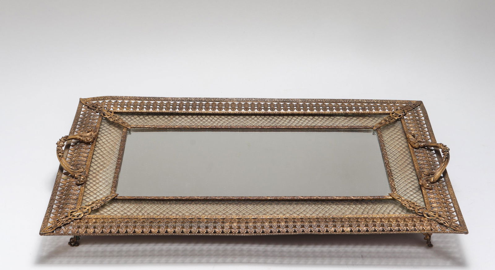 Ornate Brass & Mirror Vanity Tray (1 of 5)