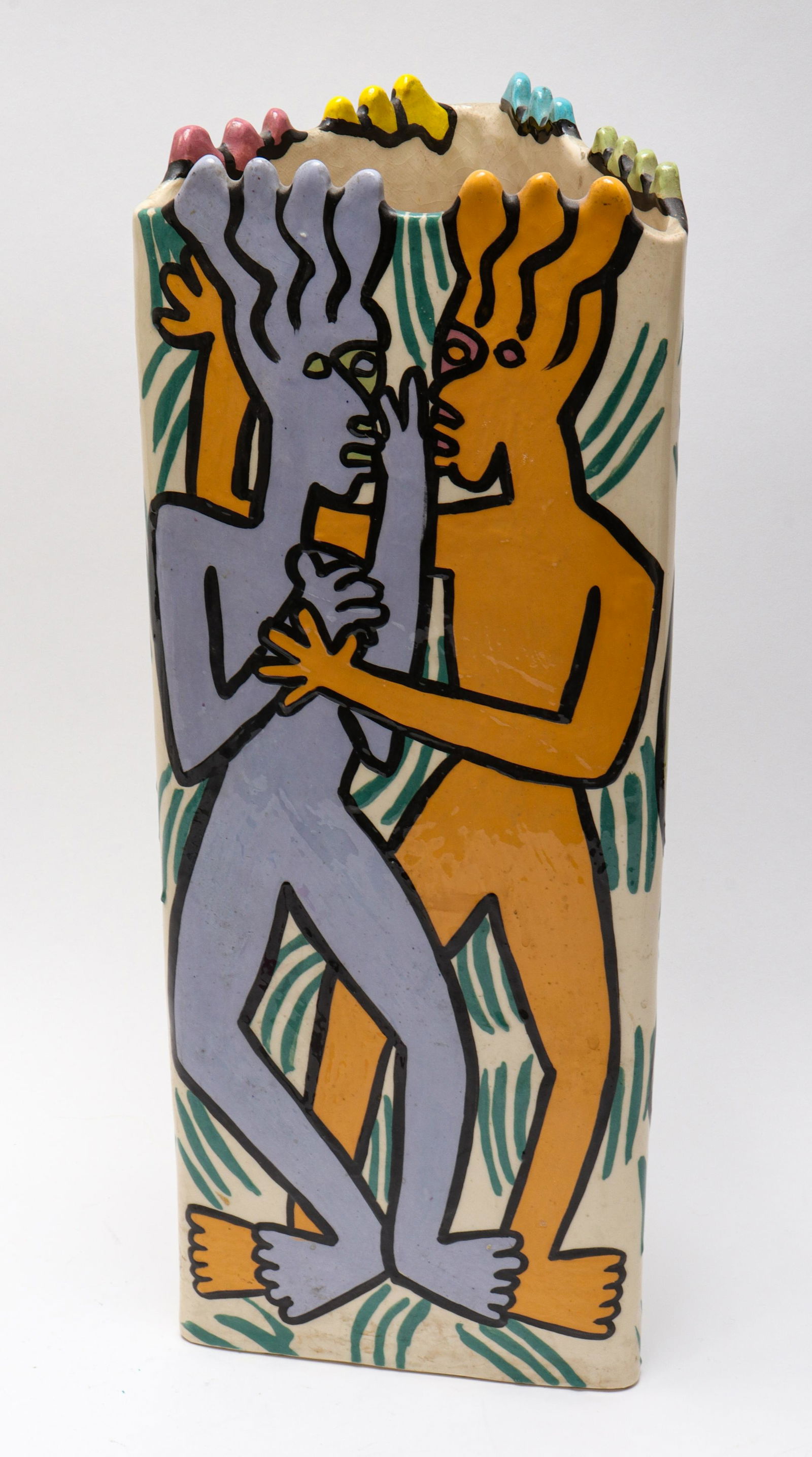 Monoco Signed Modern Pottery Vase w Figures (1 of 5)