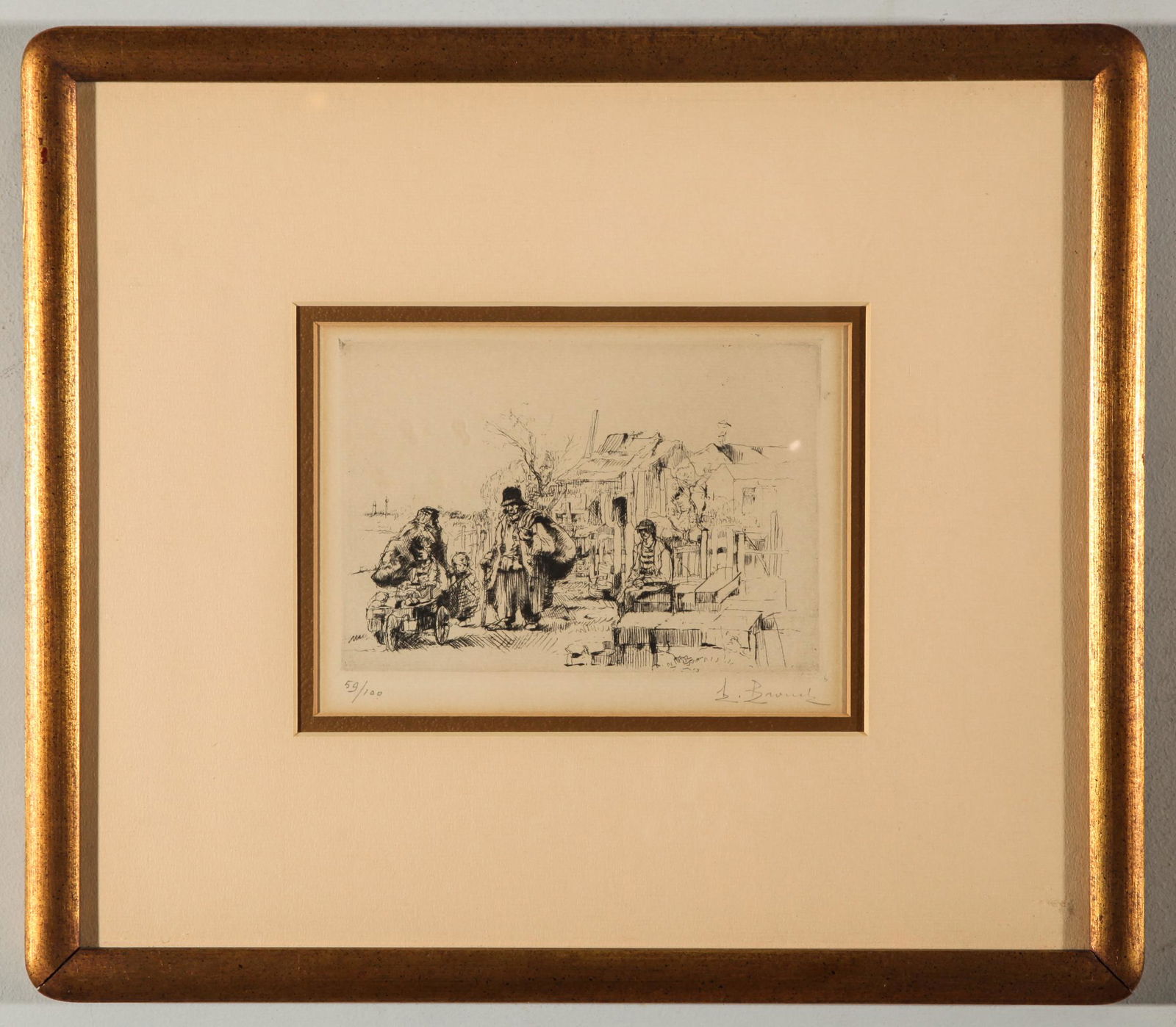 Illegibly Signed Peasant Scene Etching (1 of 5)