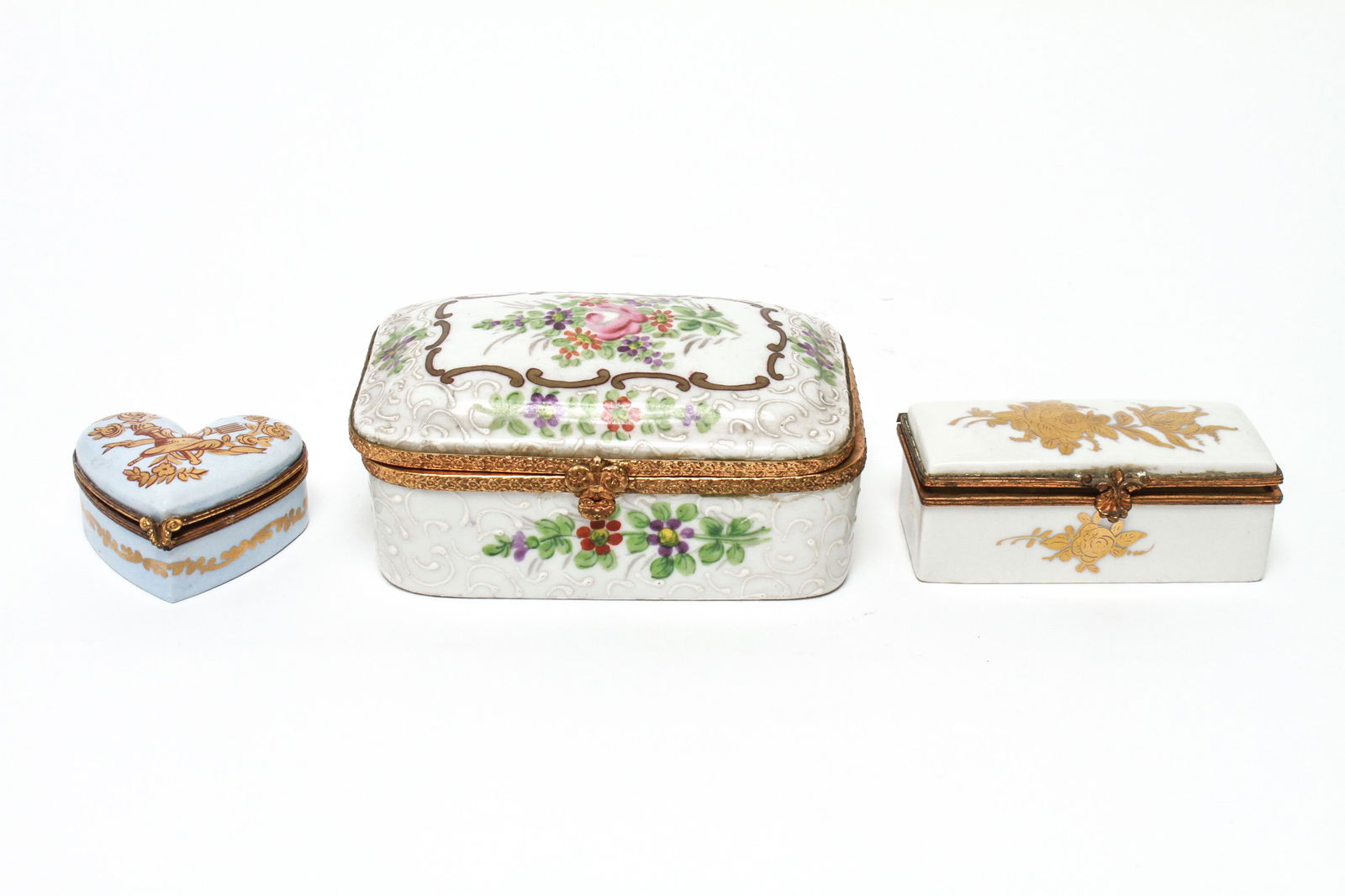 French Hand-Painted & Gilt Porcelain Boxes Group 3 (1 of 3)