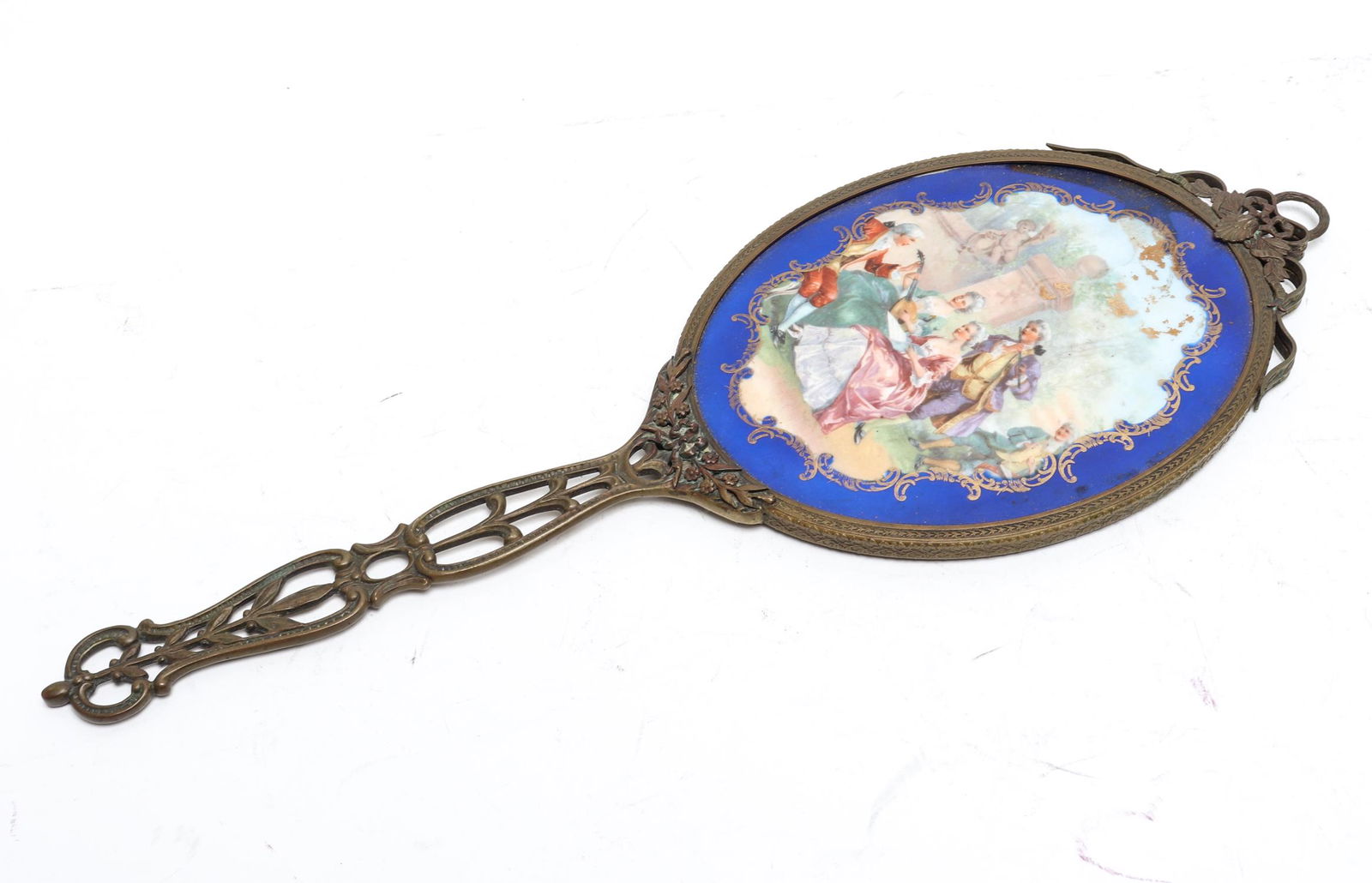 Continental Ornate Brass & Porcelain Hand Mirror (1 of 3)
