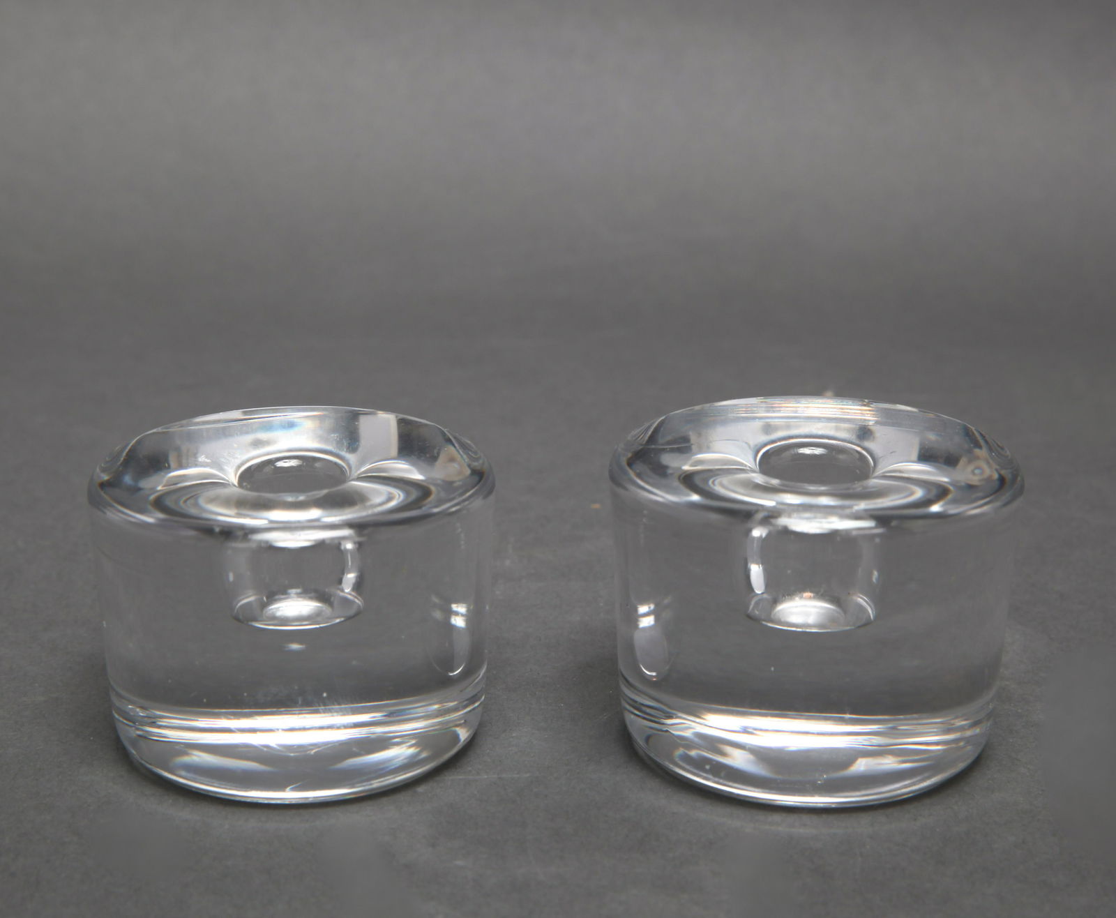 Judaica Signed Clear Glass Candle Holders, Pair (1 of 2)