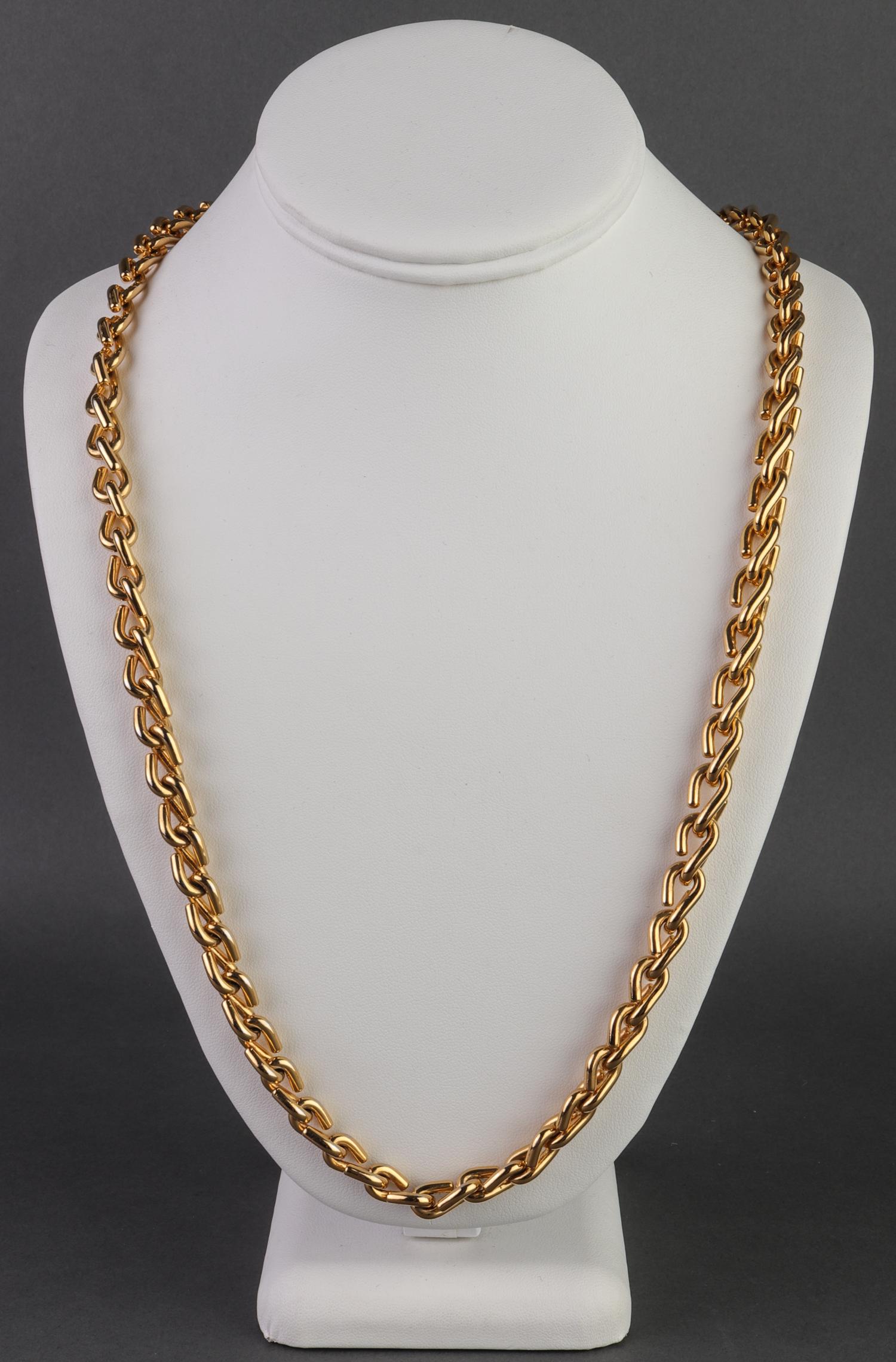 PC Signed Cable Chain Link Necklace: Gold-tone cable chain link necklace, marked "PC" on end tassel. 34" L.