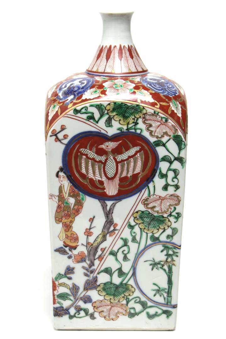 Japanese Kutani Porcelain Square Sake Bottle (1 of 4)