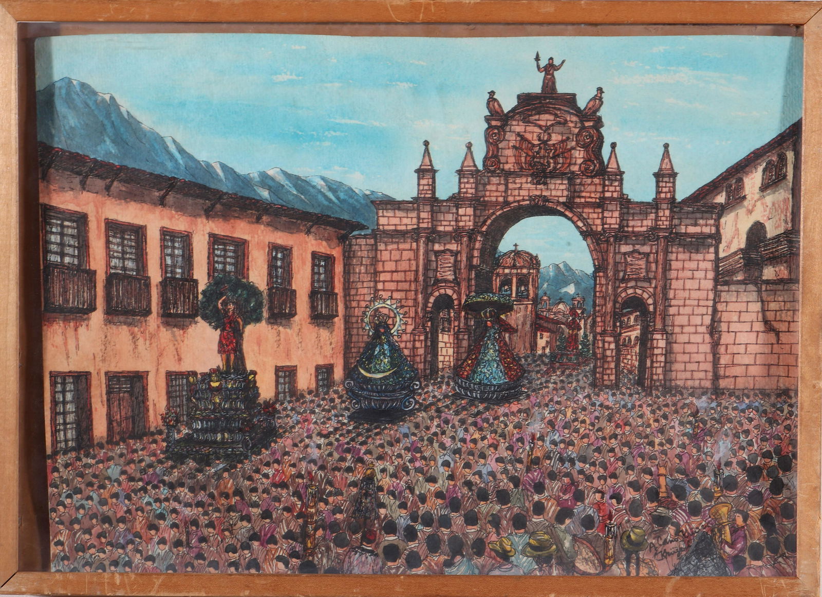 Signed Illegibly Watercolor of City Scene (1 of 5)