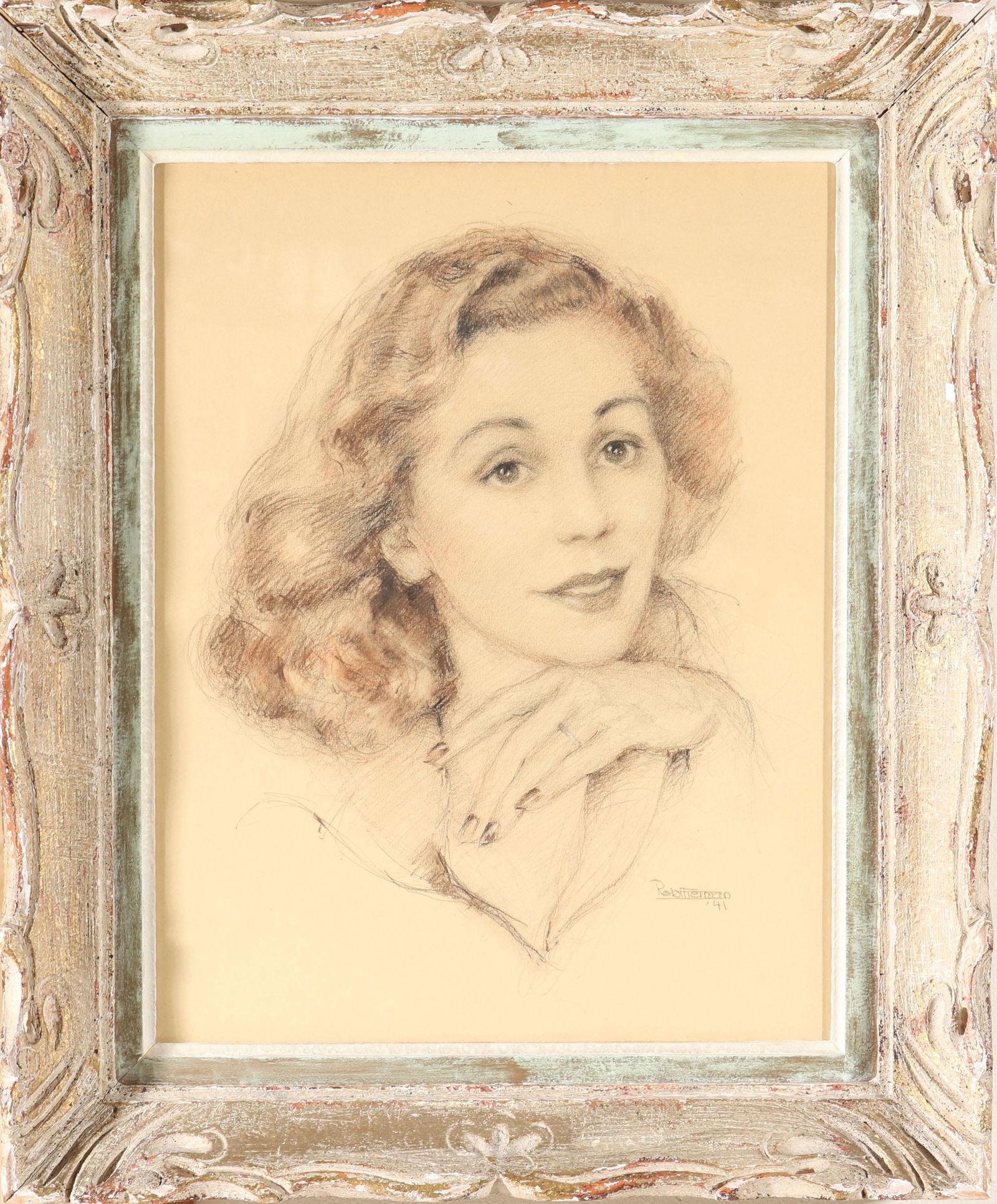 Illegibly Signed Portrait Conte Pencil Drawing (1 of 4)