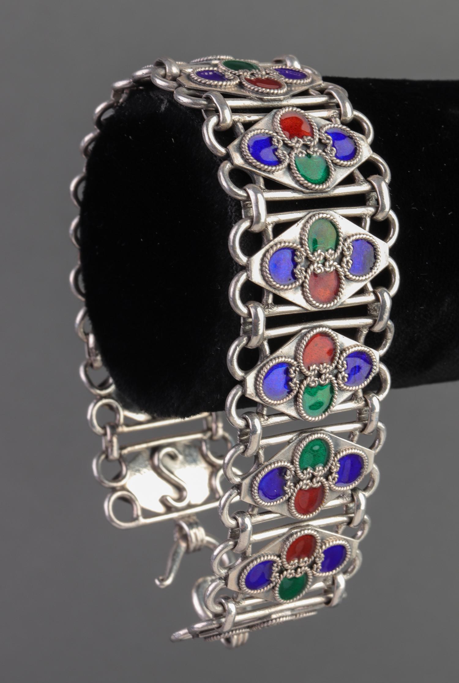 Enameled Panel Link Sterling Silver Bracelet (1 of 5)