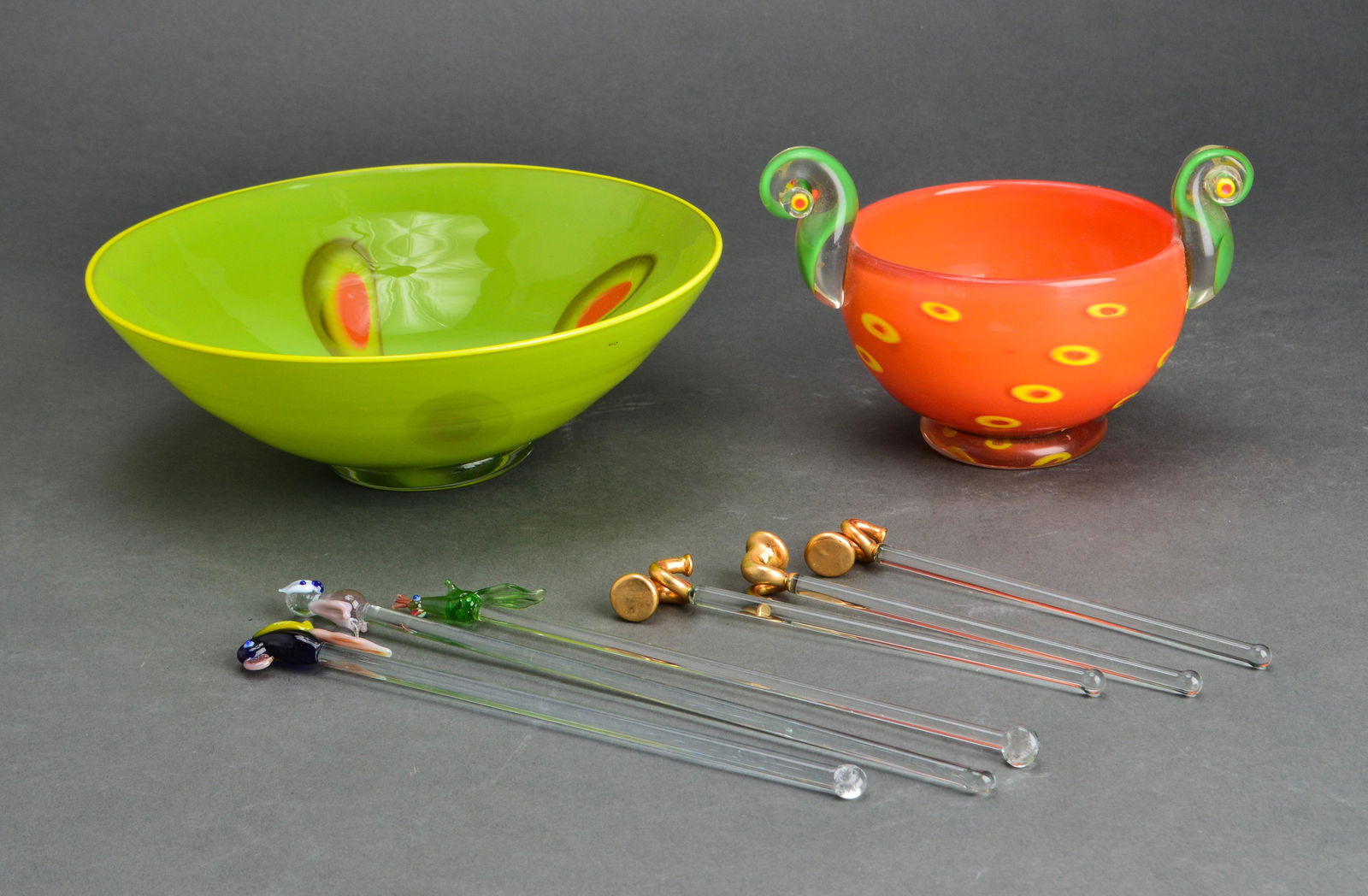 Italian Art Glass Bowls & Cocktail Stirrers, 8 (1 of 5)