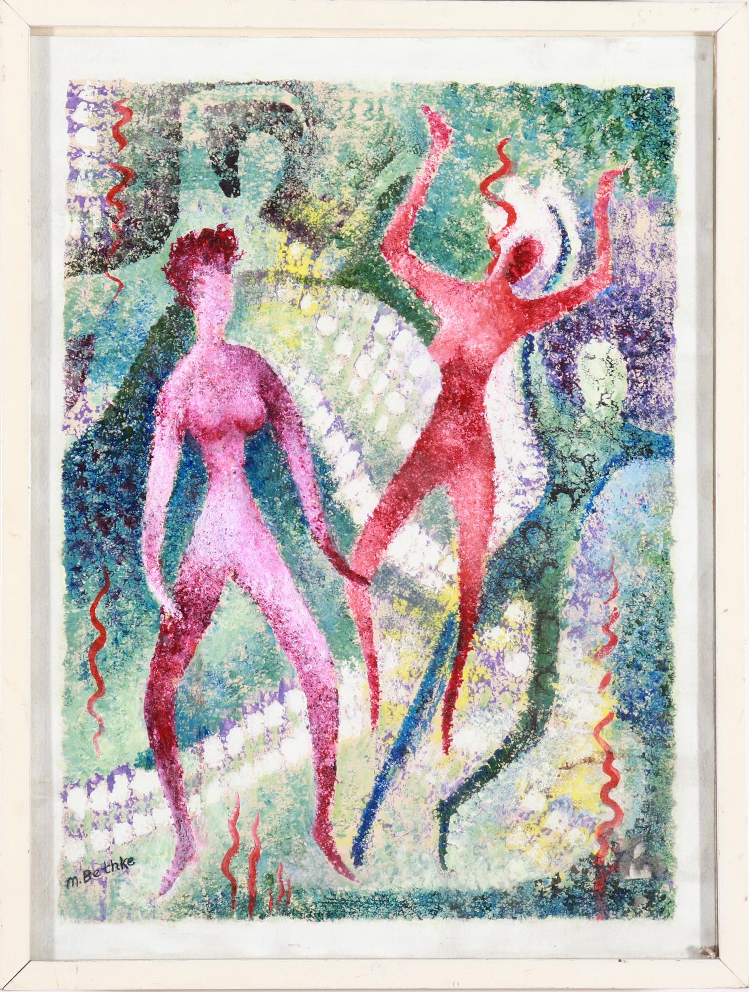 M. Bethke Signed Surrealist Figures Oil (1 of 4)