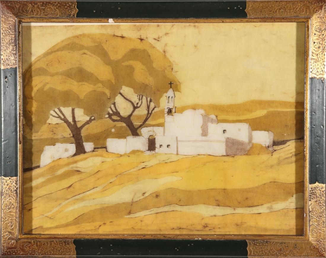 "Church Scene" Dyed Batik Fabric Art, Framed (1 of 2)