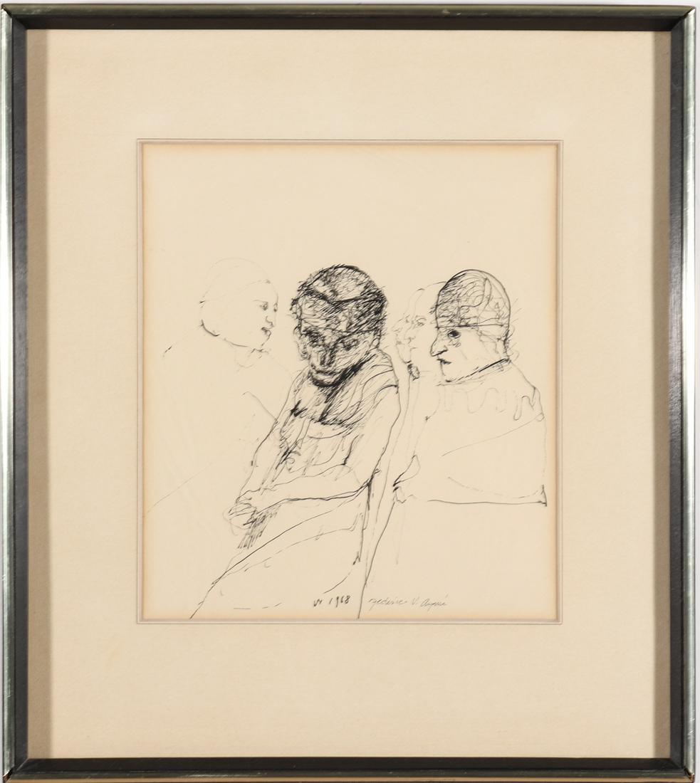 Illegibly Signed Portrait Sketches Ink on Paper (1 of 4)