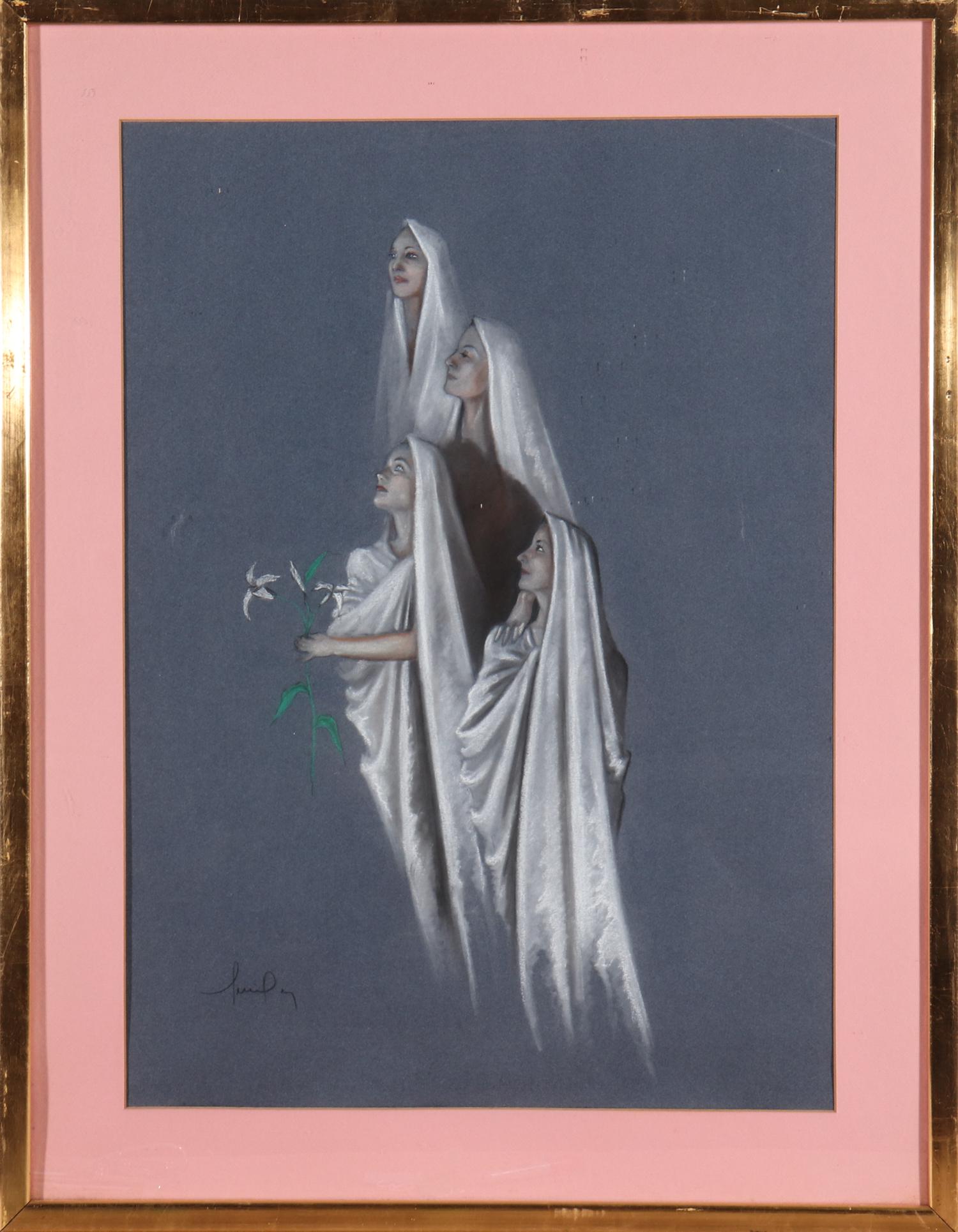 Illegibly Signed Costumed Figure Study Pastels (1 of 3)