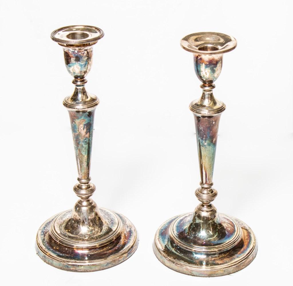English Georgian-Manner Silver Candlesticks, Pair (1 of 5)