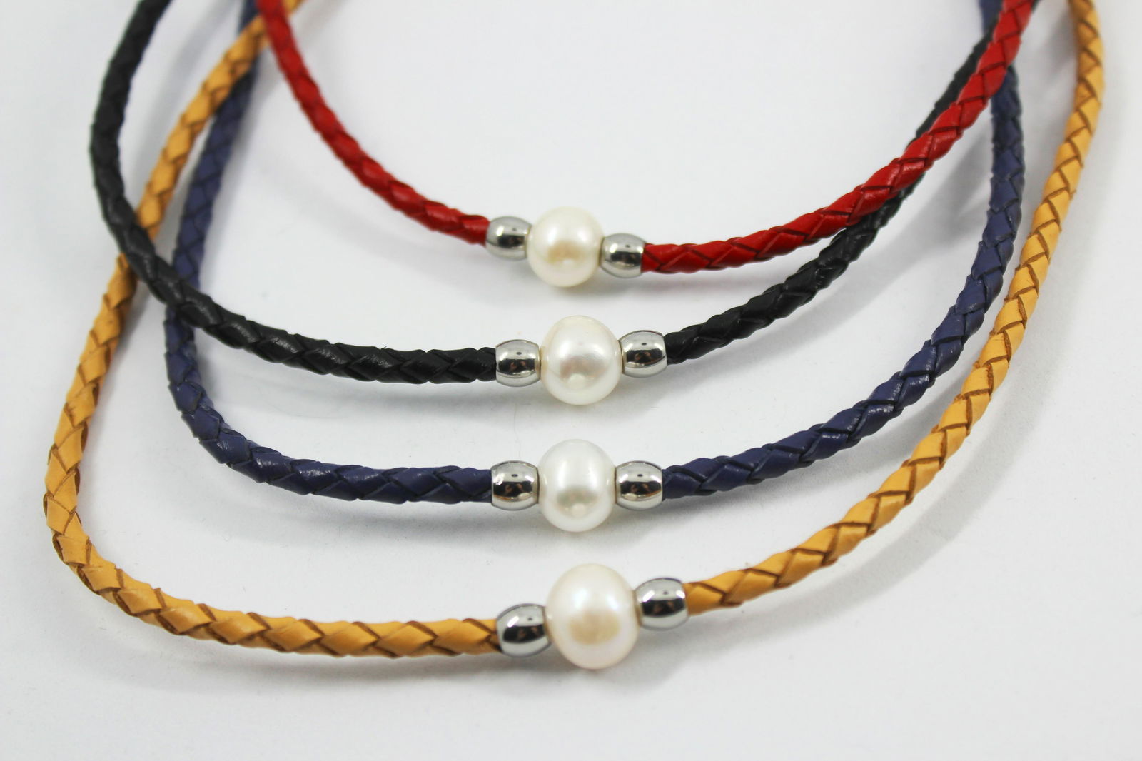4 Pearl Accent Leather Cord Chokers (1 of 5)
