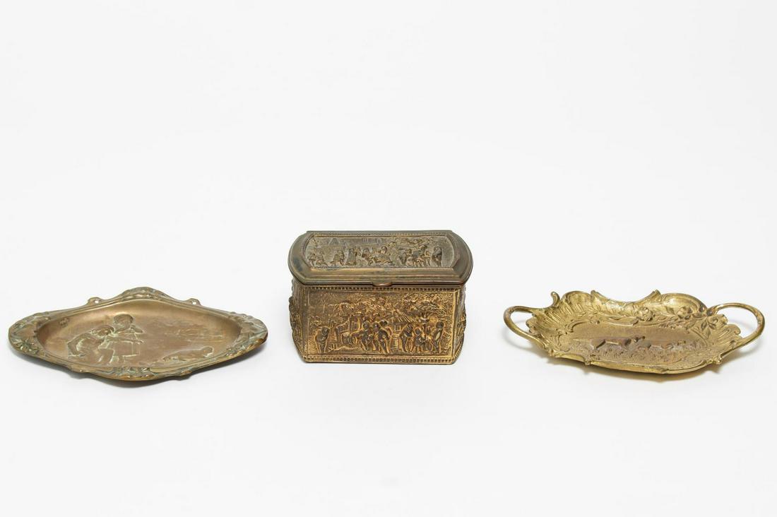 Cast Gilt Metal Trinket Box & Pin Trays, Vintage (1 of 5)