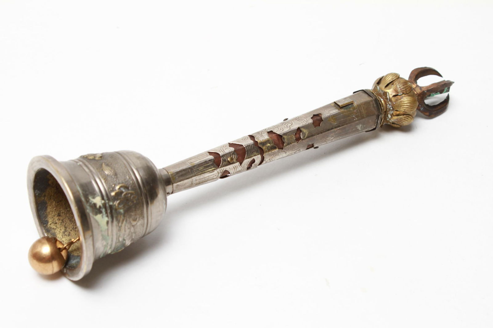 Tibetan Temple Bell Mixed Metal w Lotus & Dorje (1 of 5)