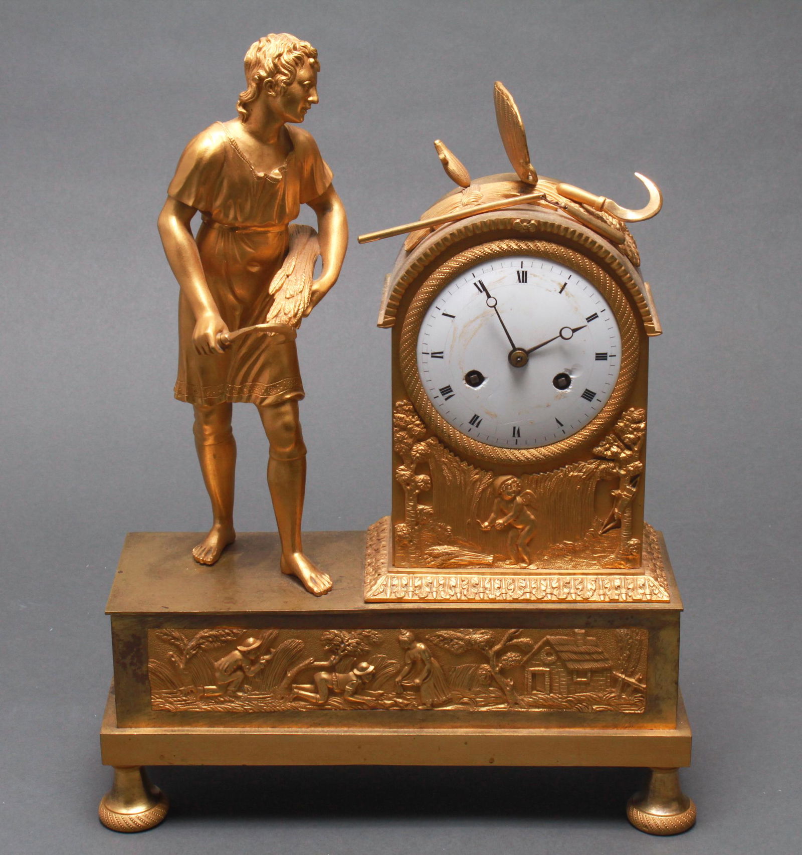 French Gilt Bronze Figural Mantel Clock, 19th C. (1 of 8)