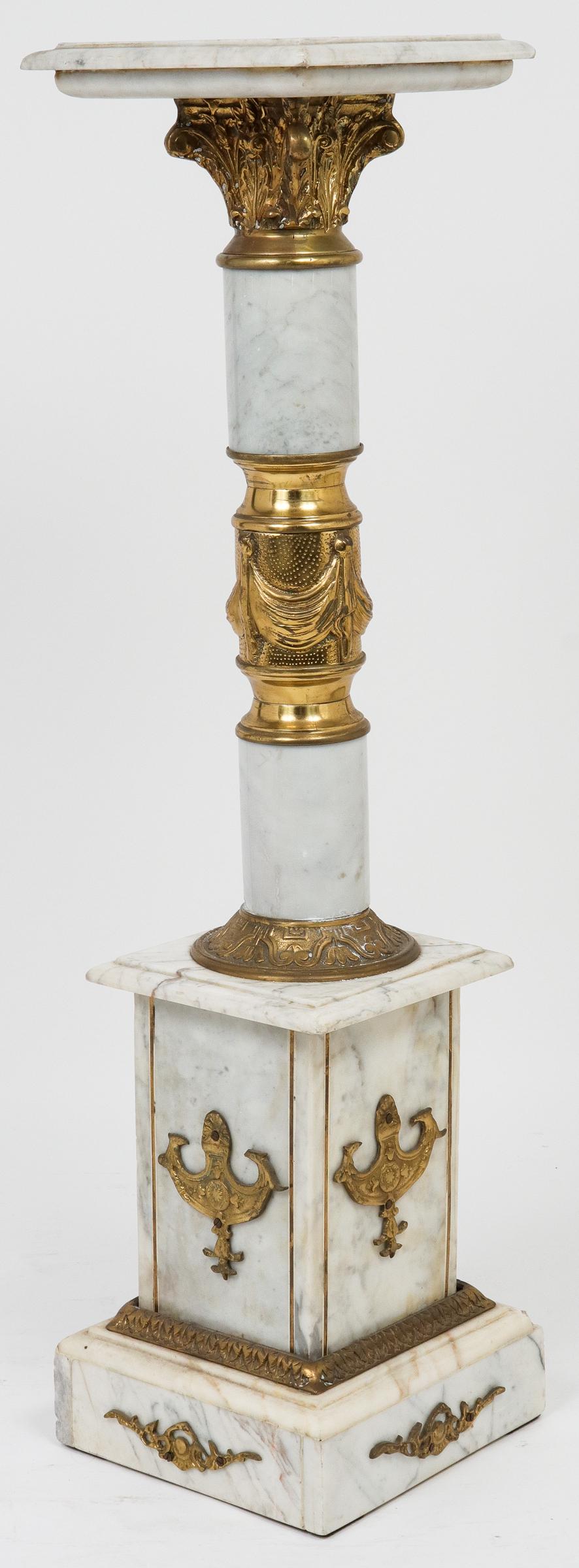 Neoclassical Style White Marble & Bronze Pedestal (1 of 7)