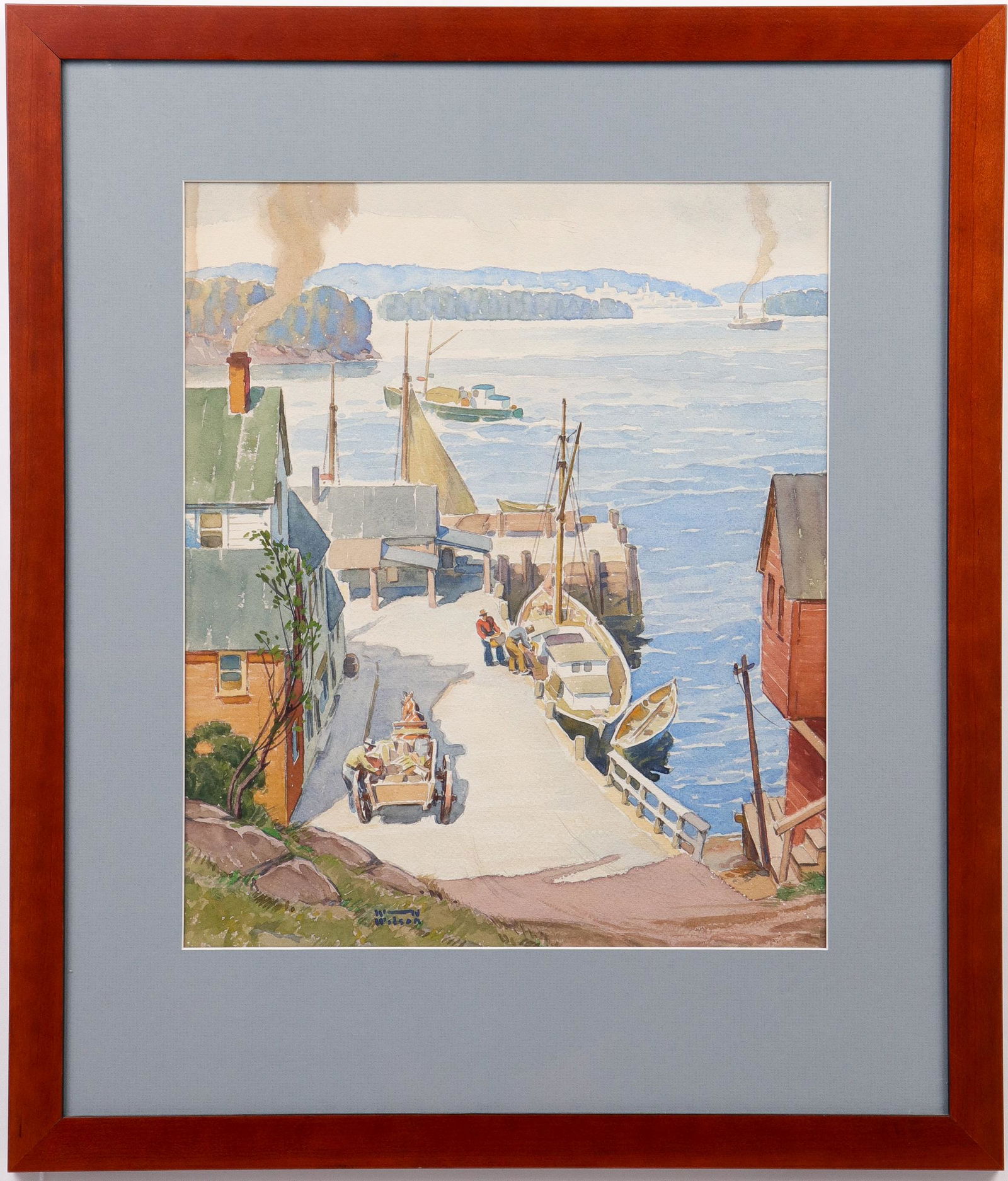 W. N. Wilson "Boats at the Dock" Watercolor (1 of 4)