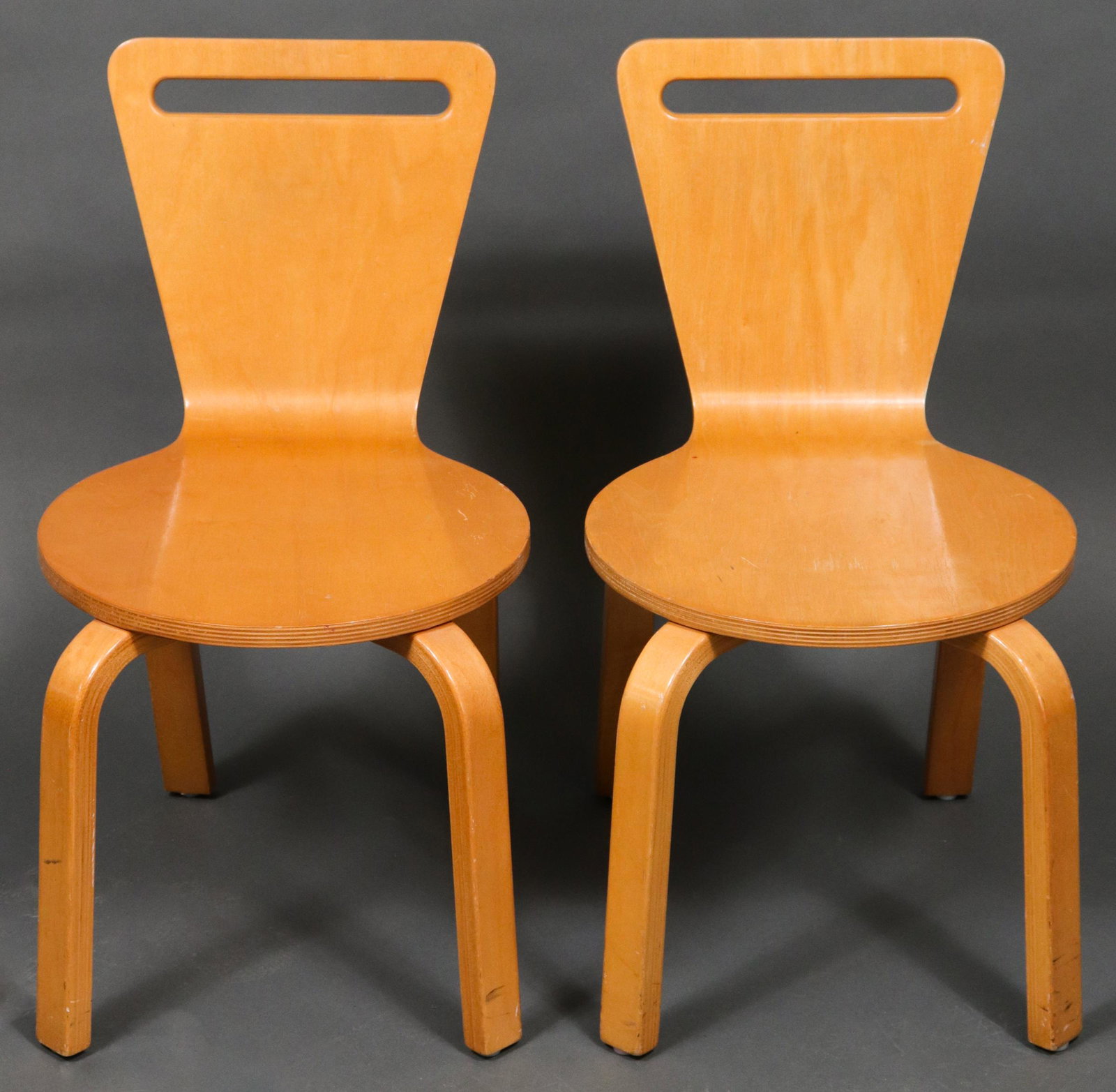 Dorsey Cox for Thonet Children's Chairs, Pair: Pair of Thonet children's bentwood chairs, designed by Dorsey Cox, branded to underside "Thonet Original." 24.25" H x 14" W x 18" D.