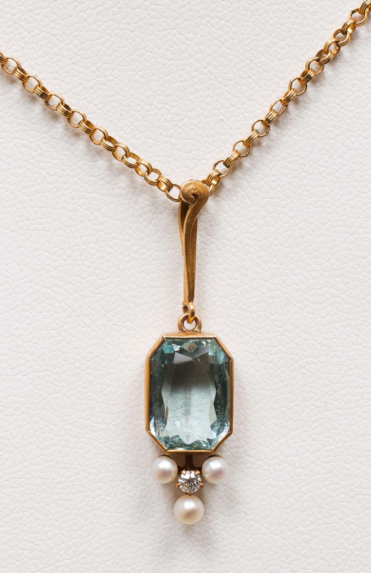 Vintage 14K  Aquamarine Diamond & Pearl Necklace (1 of 5)