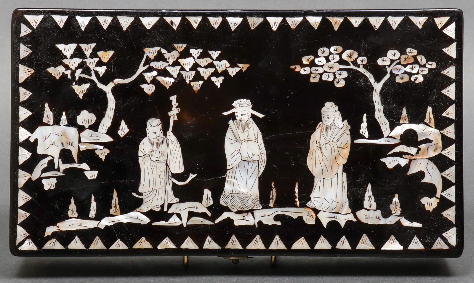 Signed Chinese Mother-of-Pearl Inlaid Lacquer Box (1 of 8)