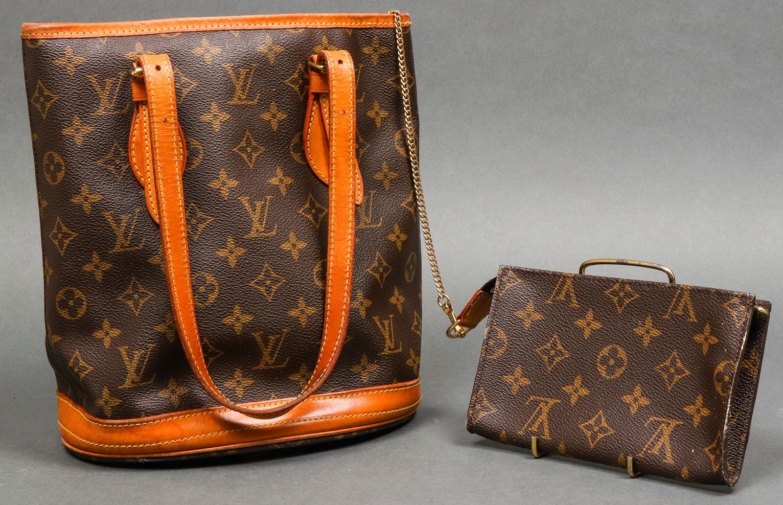 Louis Vuitton Designer Monogram Leather Bucket Bag (1 of 11)