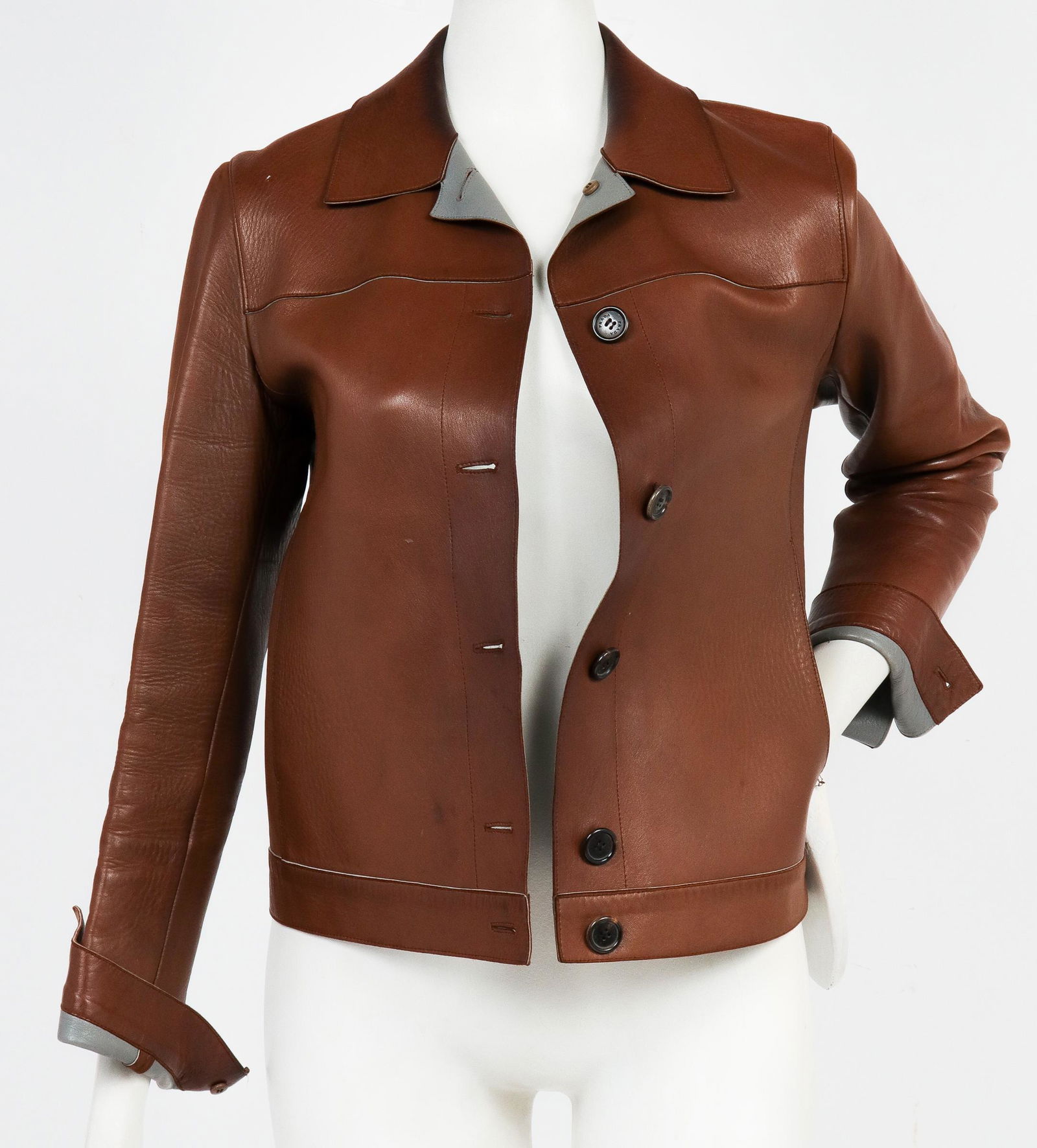 Prada Designer Leather Boxy Jacket (1 of 7)