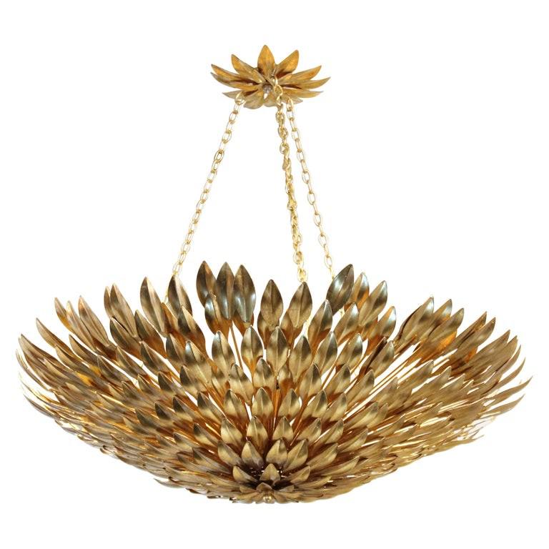 Hollywood Regency Style Gilt Metal Leaf Chandelier (1 of 7)