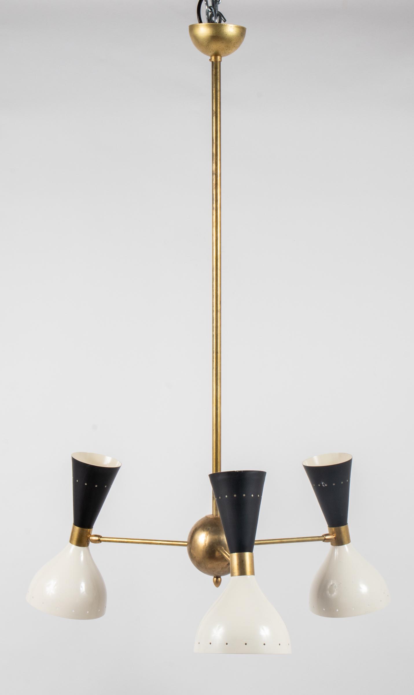 Italian Stilnovo Style Triple Arm Chandelier (1 of 6)