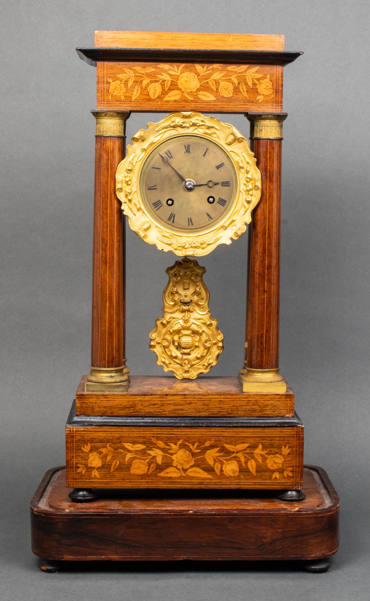 French Marquetry Inlaid Portico Clock, 19th C. (1 of 11)
