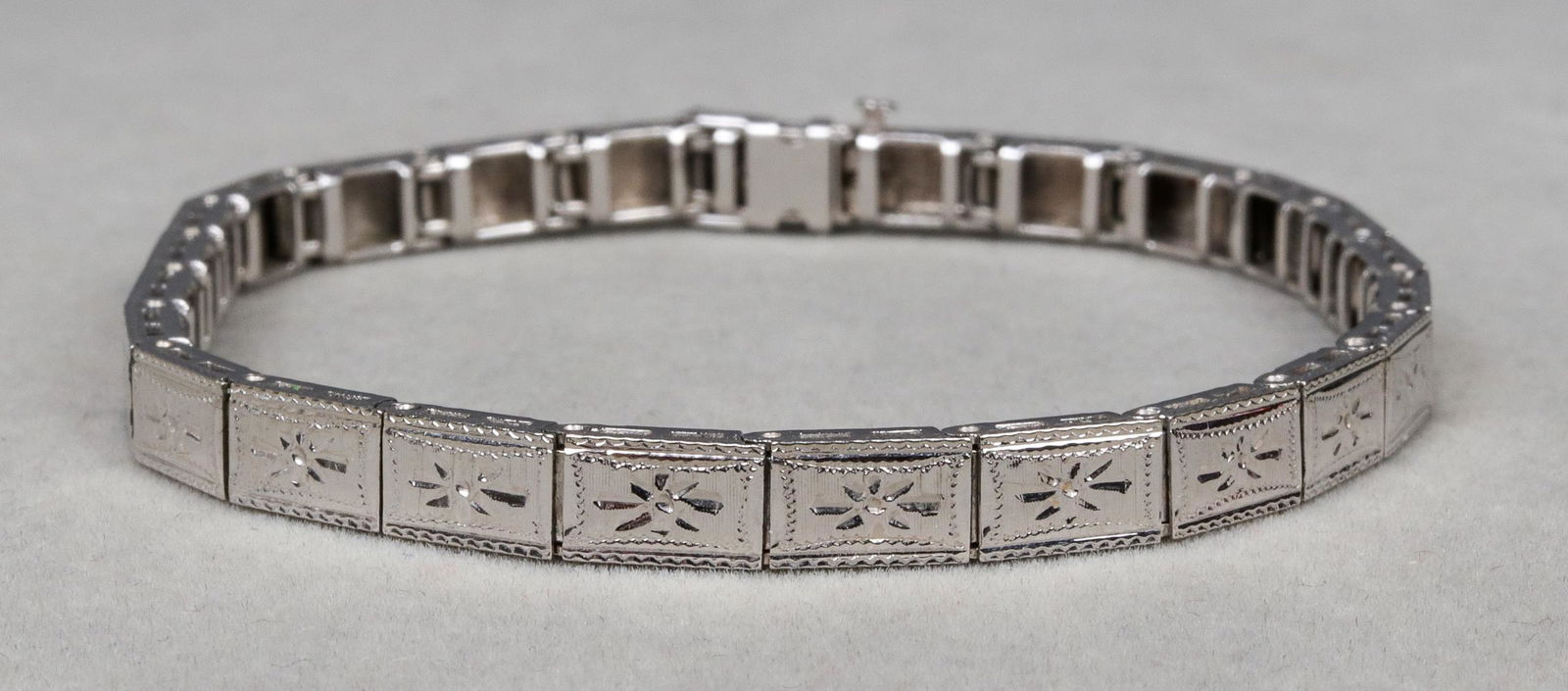Art Deco 14K White Gold Engraved Bracelet, c. 1930 (1 of 3)