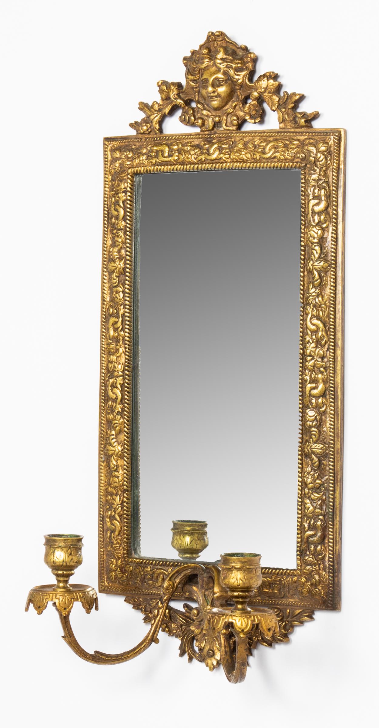 Aesthetic Movement Mirrored Brass Wall Sconce (1 of 5)