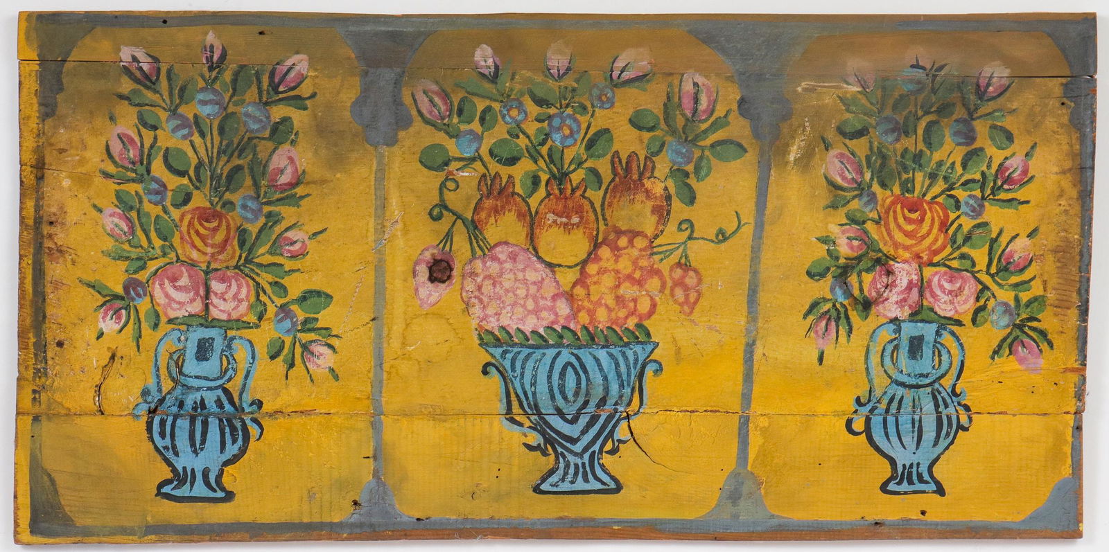 Folk Art Painted Panel with Flower Filled Urns (1 of 4)