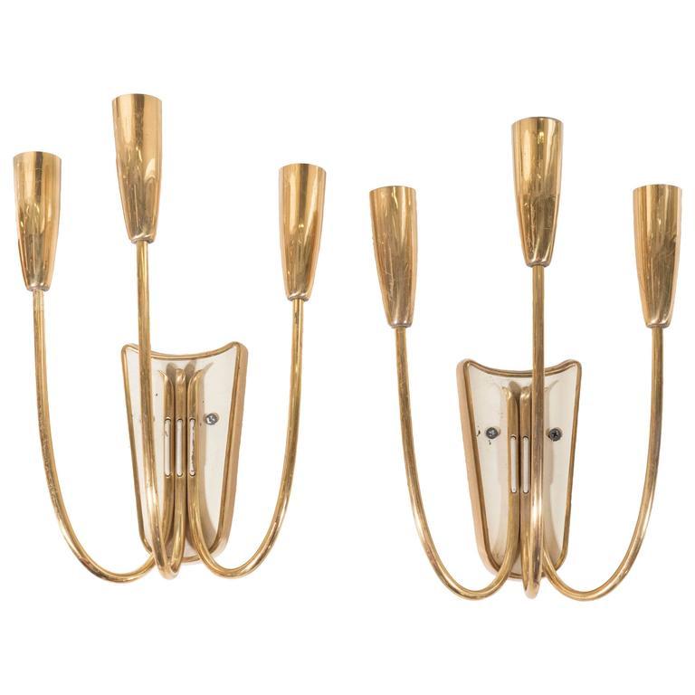 Stilnovo Style Brass Three-Light Wall Sconces, Pr (1 of 8)