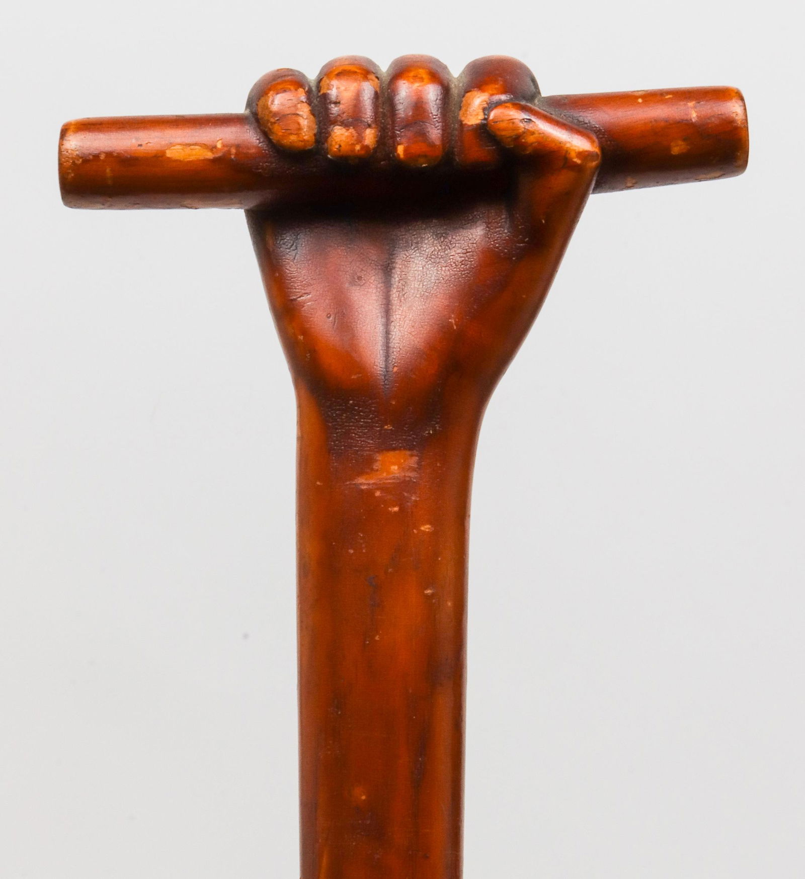 19th C. Wood Fist & Bar Walking Stick W Silver (1 of 6)