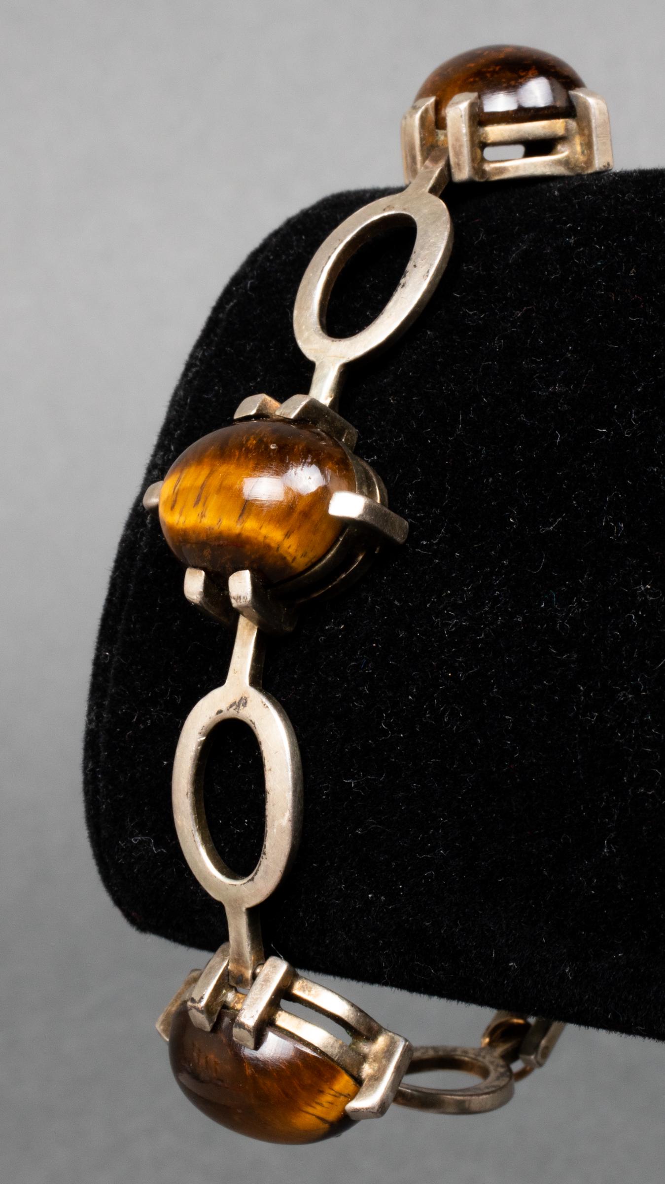 Vintage Sterling Silver Tiger's Eye Link Bracelet (1 of 6)