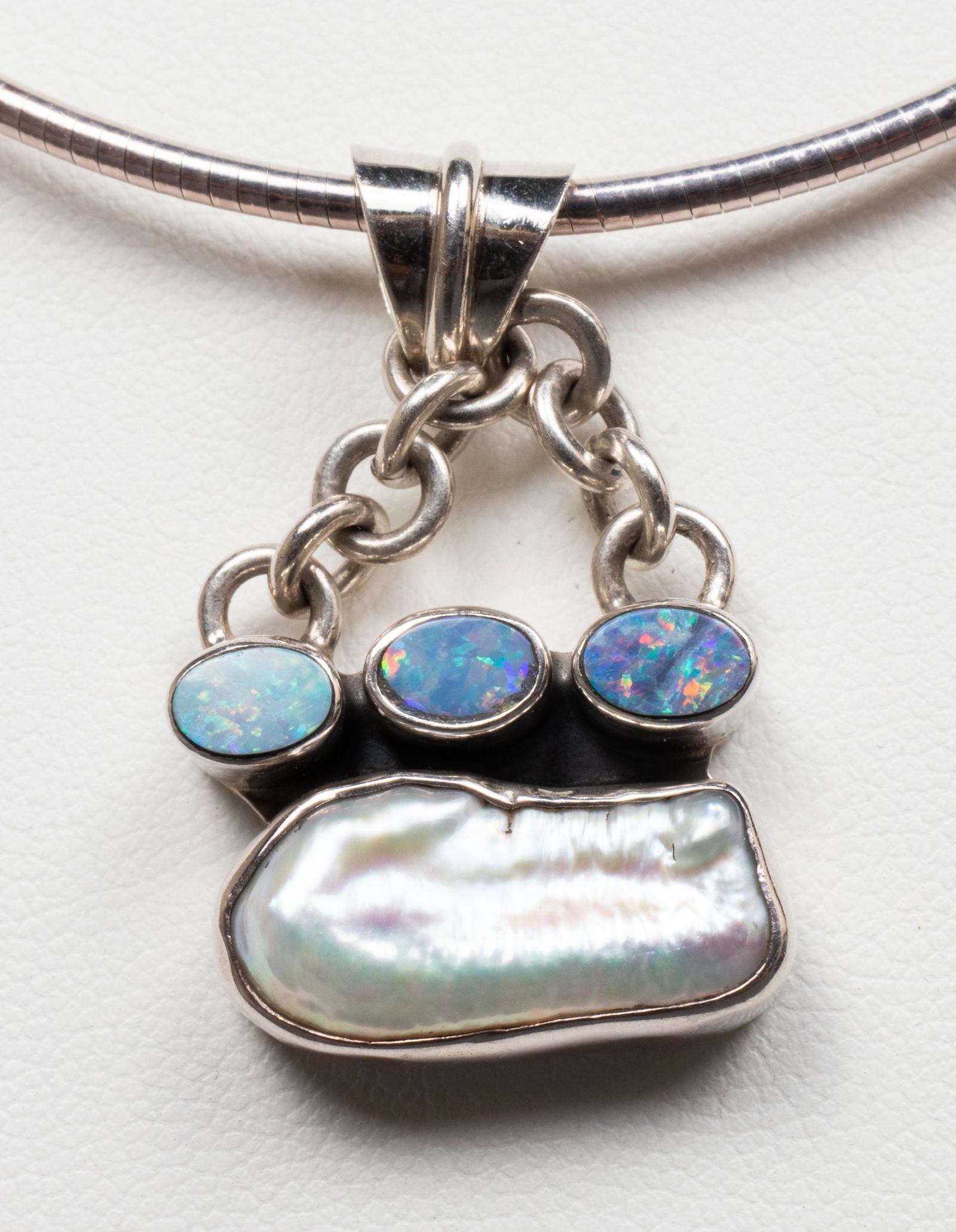 Milor Italian Silver Opal & Pearl Pendant Necklace (1 of 9)