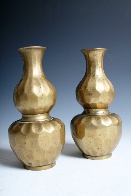 Pair Of Hammered Brass Chinese Vases c 1920