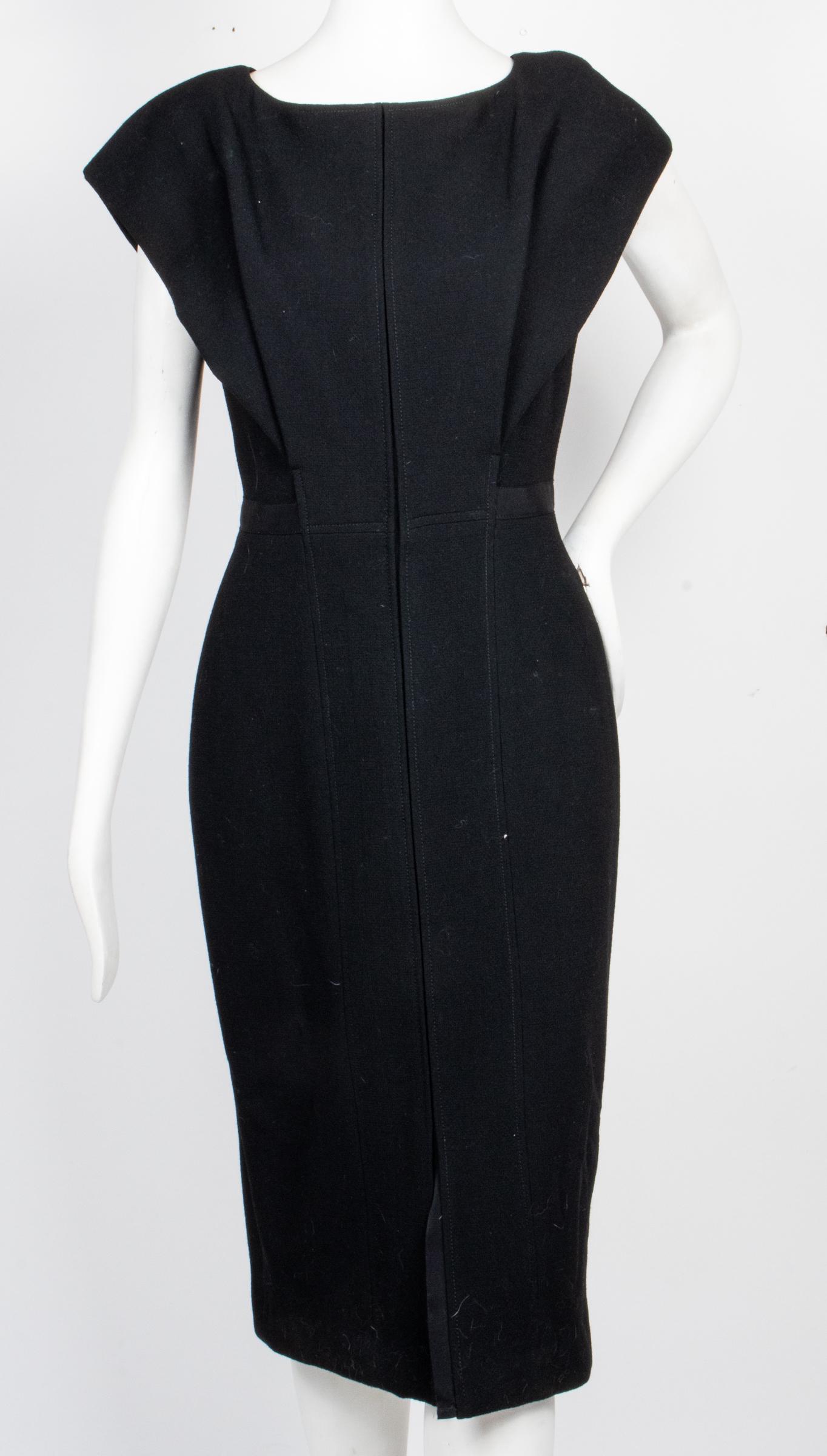 Atelier Caito for Herve Pierre Wool Crepe Dress: Atelier Caito for Herve Pierre wool crepe cocktail dress with cap sleeves, zippered back, silk lining, designer's label to interior, with original tags, labeled for size "US 8." Shoulders: 17" W; bust