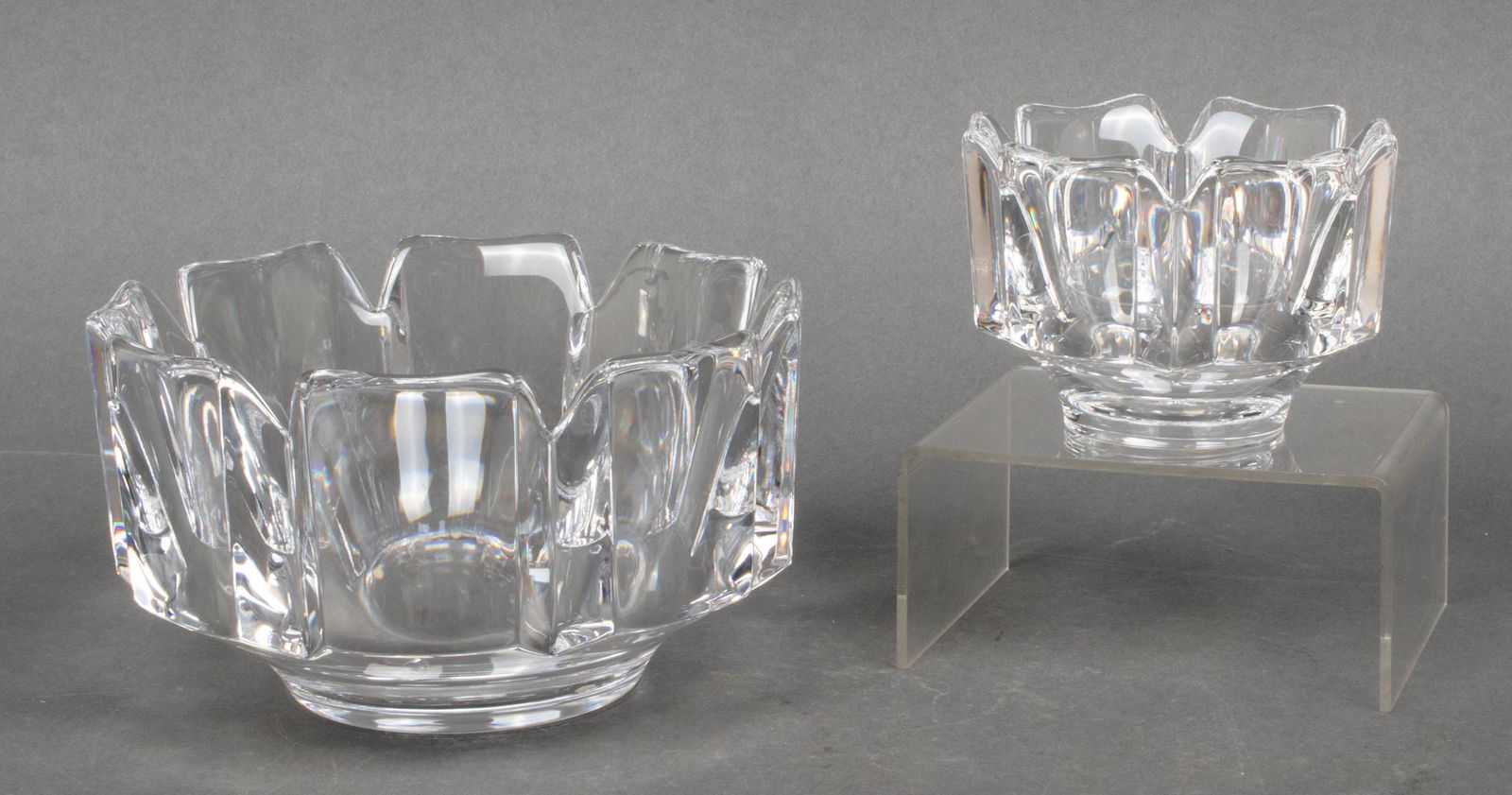 Orrefors "Corona" Modern Crystal Bowls, Set of 2 (1 of 3)
