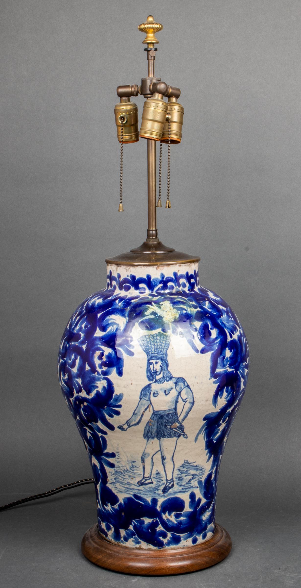 Large Blue & White Jar Mounted as Lamp, Antique (1 of 4)