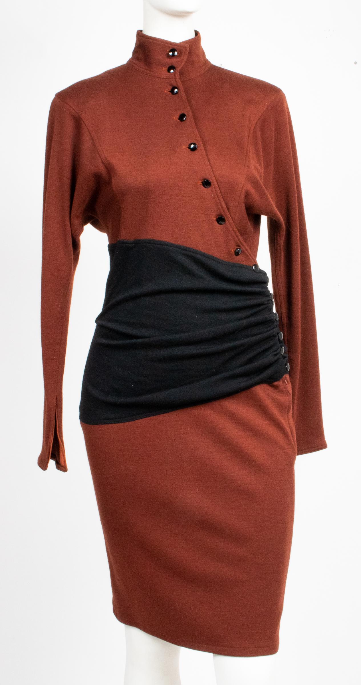 Emanuel Ungaro Burgundy & Black Wool Dress (1 of 7)