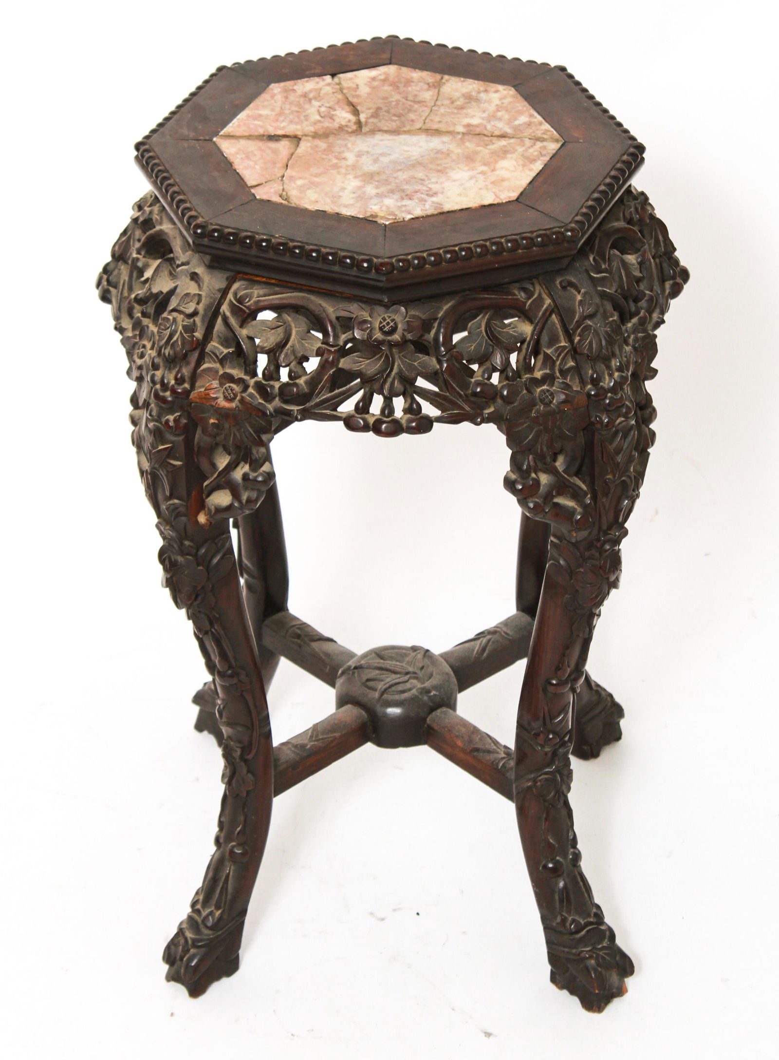 Chinese Hardwood & Marble Jardiniere Stand, 19th C (1 of 8)